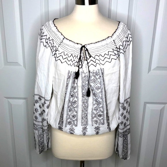 Melissa Odabash Embroidered Long Sleeve Peasant Top M - Picture 1 of 10
